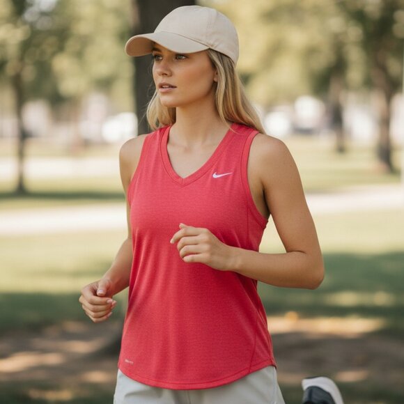 NIKE DRI FIT Dark Pink Fuscia Tank Top S Small Running Workout Reflective Shirt - Picture 1 of 12